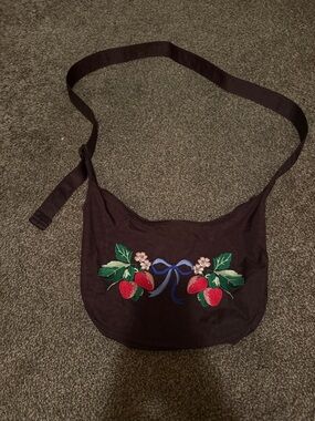 Medium Nylon Crescent Bag with strawberries and a bow